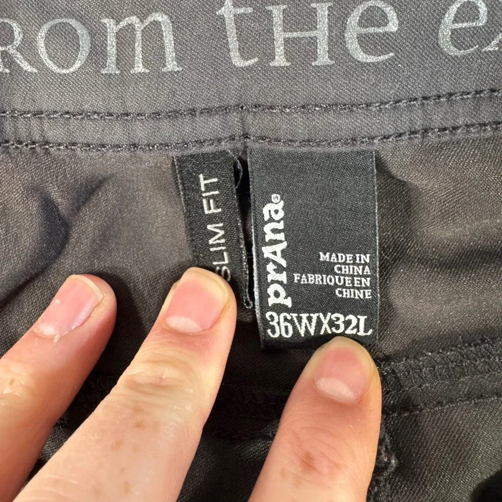 Prana Breathe Mens Slim Fit Pants 36x32 Charcoal Grey Hiking Climbing Outdoor